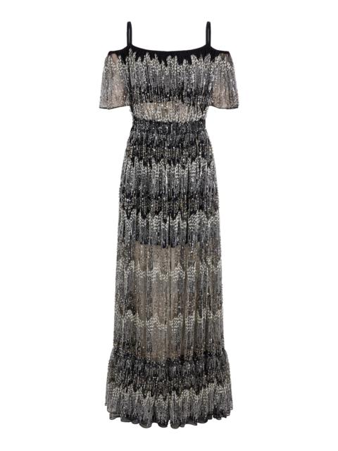 rabanne Embroidered Tulle Maxi Dress black