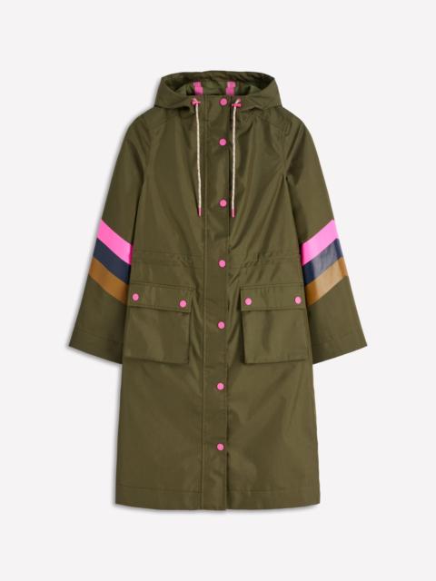 BODEN Striped Longline Rain Mac-Woodland Green Stripe