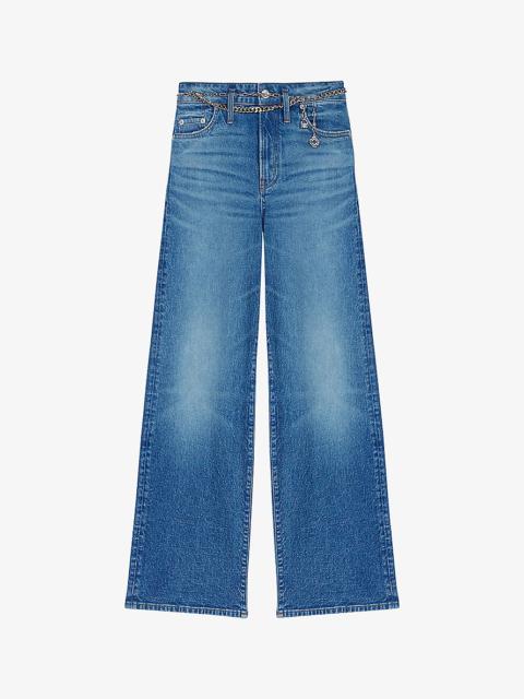 Chain-belt straight-leg high-rise stretch-denim jeans