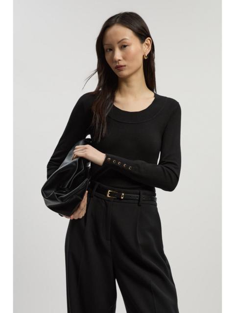 KAREN MILLEN Viscose Blend Long Sleeve Scoop Neck Knitted Top