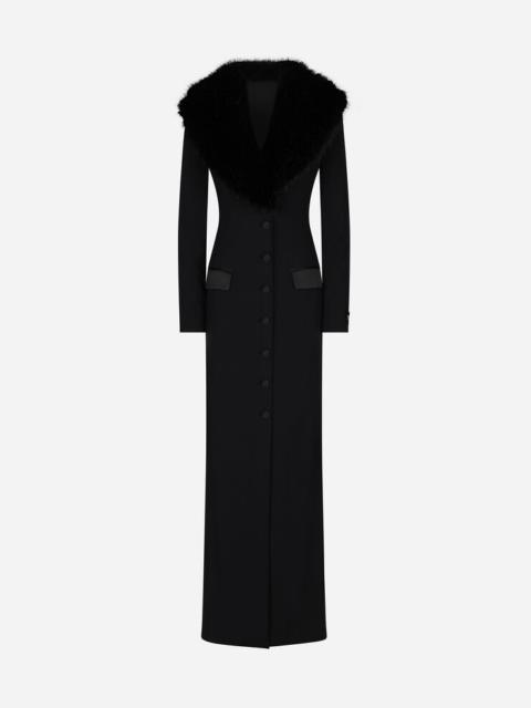 Dolce & Gabbana Long silk georgette coat with faux fur collar