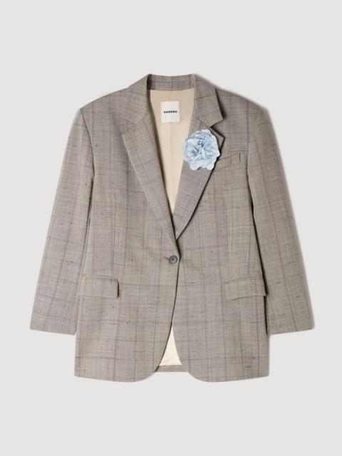 Sandro CHECKED WOOL JACKET WITH BROOCH