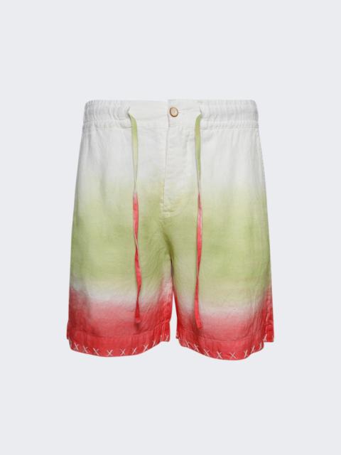 The Elder Statesman Sulfur Gradient Crop Short Ivory, Wasabi And Fiery Coral