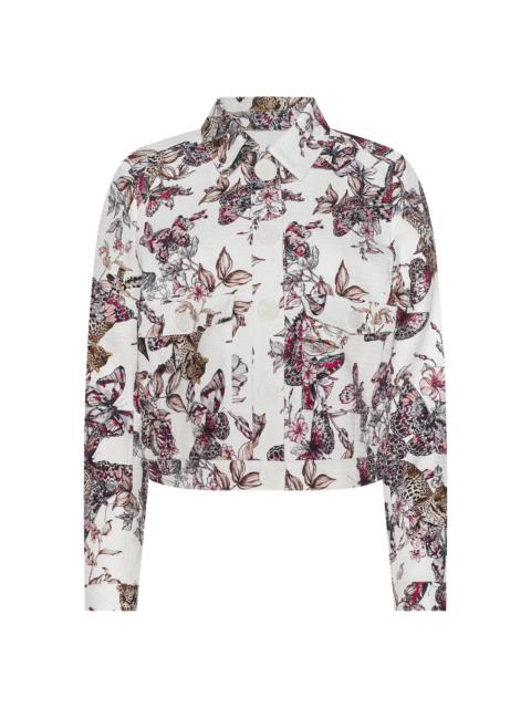 L'AGENCE Women's Nyx Floral Butterfly Crop Trucker Jacket - White Multi Butterfly Jungle