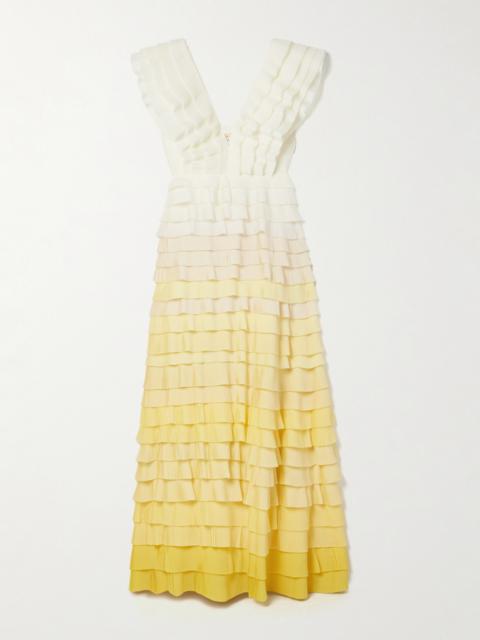 Aje. Reflection Ruffled Ombré Plissé-organza Maxi Dress
