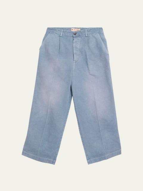 Marni Men's Faded Denim Wide-Leg Pants