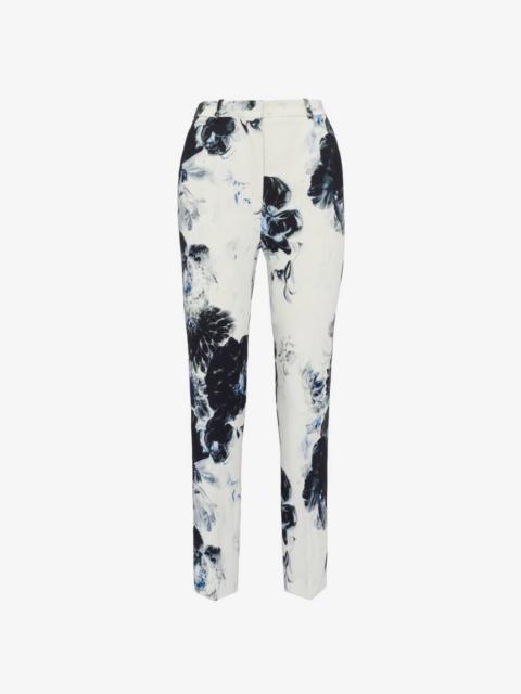 Alexander McQueen Women's High-waisted Cigarette Trousers in White/black/electric Blue