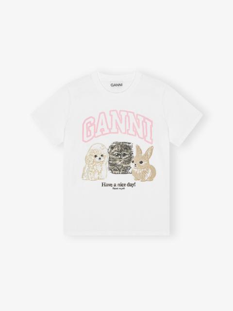 GANNI WHITE ANIMAL PRINT T-SHIRT