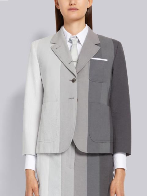 Thom Browne Silver Gradient Fun-Mix Piece Dye Seersucker Cropped Sack Sport Coat
