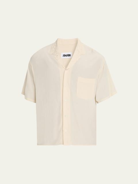 MAGLIANO Men's Dickinson Lace-Collar Short-Sleeve Shirt