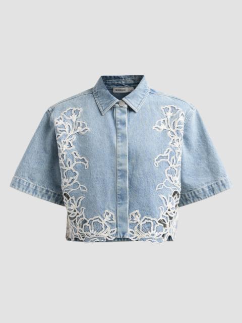 SIMKHAI Women's Albaine Floral-Embroidered Denim Shirt - Light Indigo