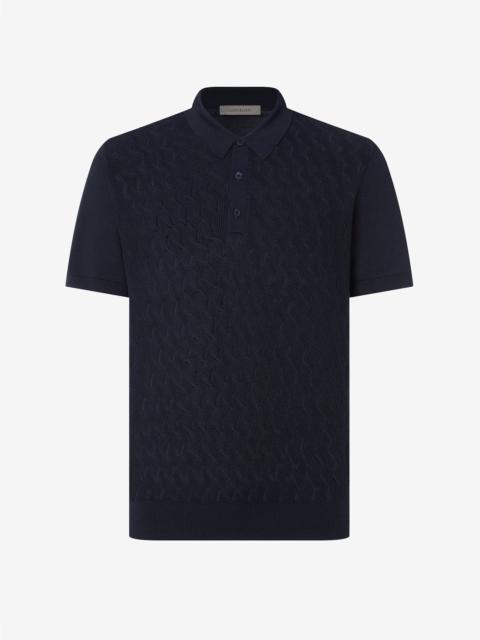 CORNELIANI Navy blue silk and cotton crew neck knitwear