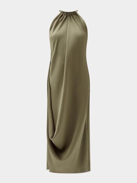 AMSALE Halterneck Draped Midi Dress