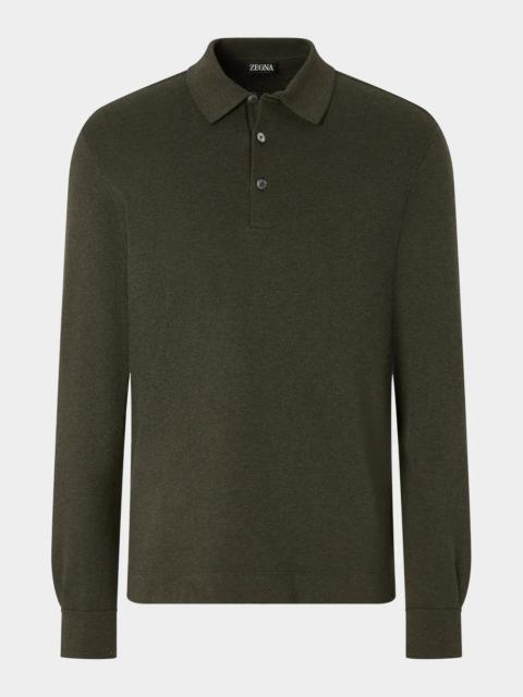ZEGNA Men's Cotton Long-Sleeve Polo Shirt