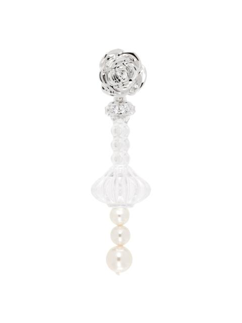 Silver YVMIN Edition Pearl Chain Rose Vase Single Earring