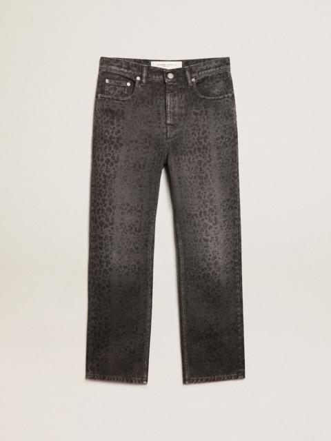 Women’s gray jeans with leopard print