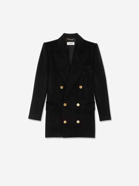 SAINT LAURENT double-breasted long jacket in cashmere flannel