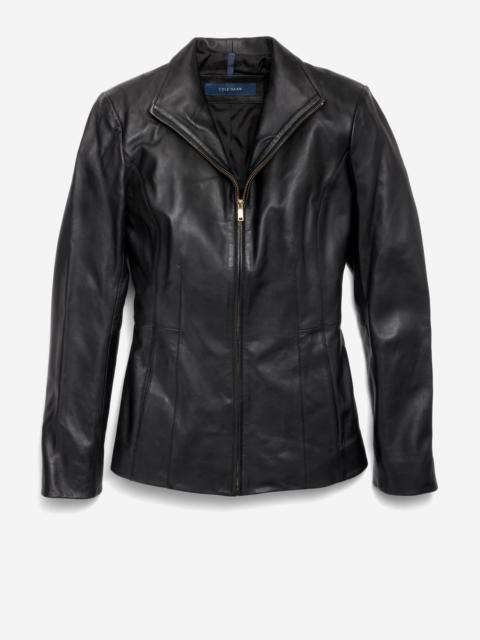 COLE HAAN Women's Wing Collar Leather Jacket