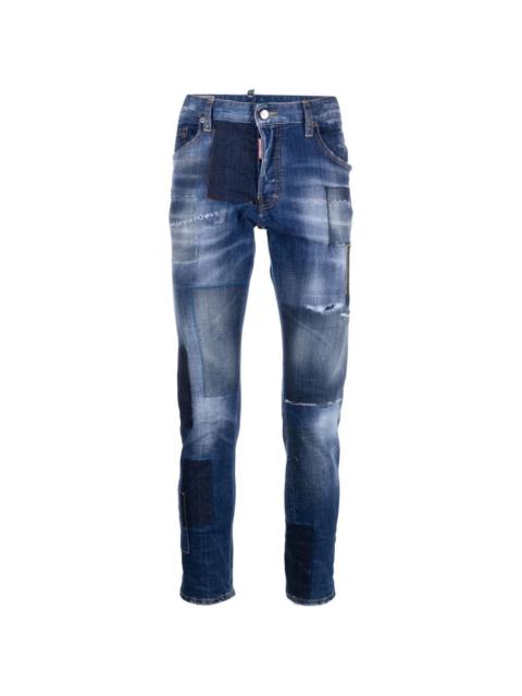 patchwork-design slim-fit jeans