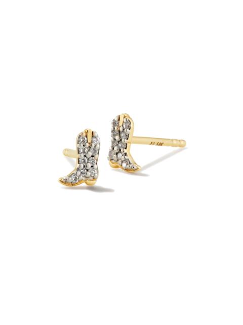 KENDRA SCOTT Tiny Cowboy Boot 14k Yellow Gold Stud Earrings in White Diamond