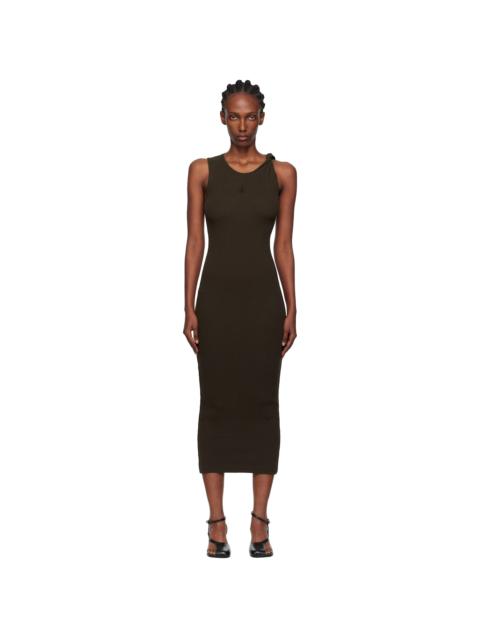 JW Anderson Brown Anchor Embroidery Twisted Strap Maxi Dress