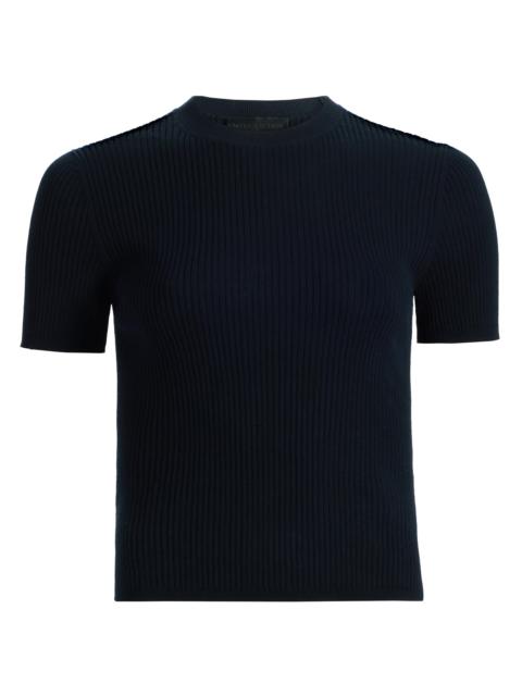NILI LOTAN Women's Dorset Rib-Knit Cotton Short-Sleeve Sweater - Dark Navy