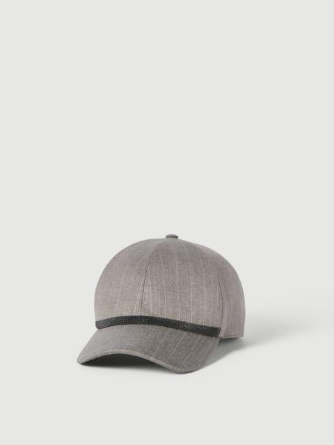 Brunello Cucinelli Sparkling virgin wool pinstripe baseball cap with shiny band