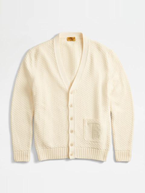 Tod's CARDIGAN IN MAXI PIQUET - OFF WHITE