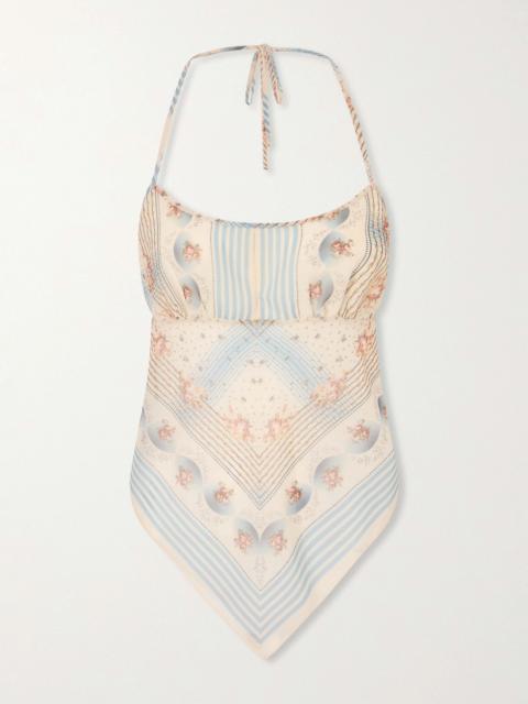 ANNA SUI Apron Printed Chiffon Halterneck Top