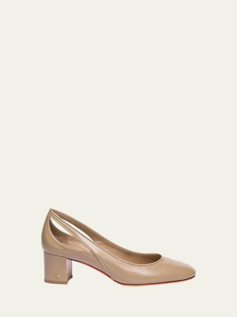 Santoni Cut-Out Block Heel Mixed Leather Pumps