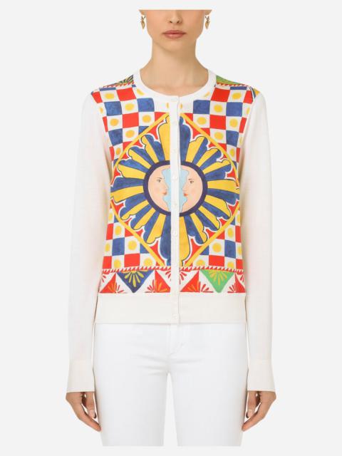 Carretto-print silk and twill cardigan