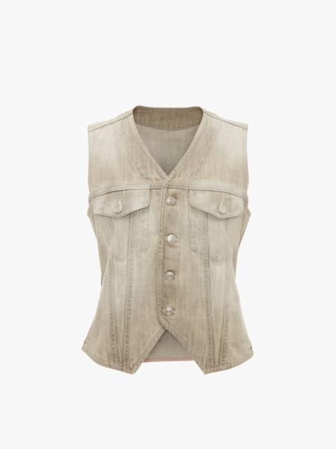 Victoria Beckham Mia Regan x VB Denim Waistcoat in Light Grey Wash