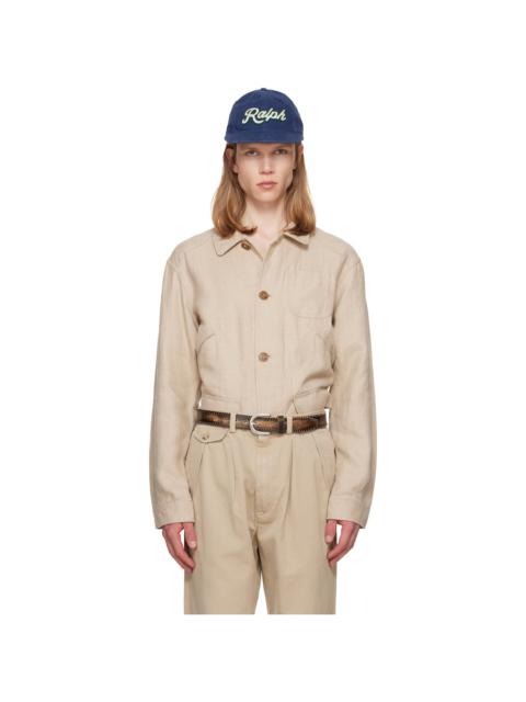 Polo Ralph Lauren Beige Linen Herringbone Utility Jacket
