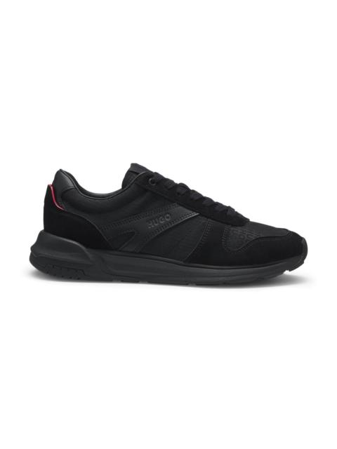 HUGO MONOGRAM-JACQUARD SNEAKERS WITH FAUX-SUEDE TRIM