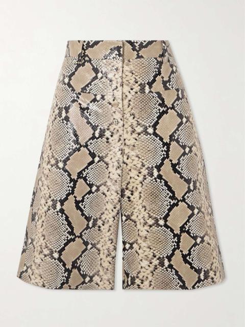 Snake-effect leather shorts