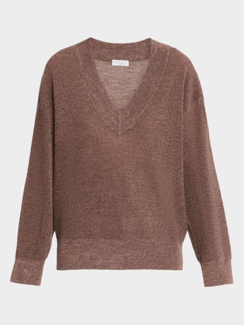 Brunello Cucinelli Sparkling Linen V-Neck Sweater