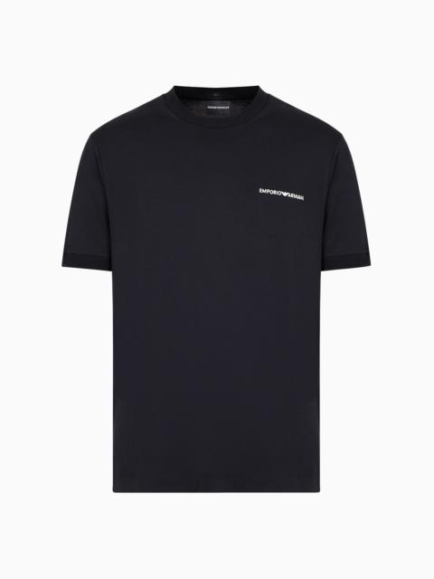 Lightweight jersey T-shirt with logo embroidery and ribbed trim