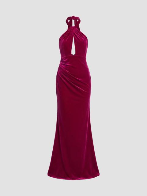 MAC DUGGAL Women's Draped Velvet Halter Column Gown - Berry