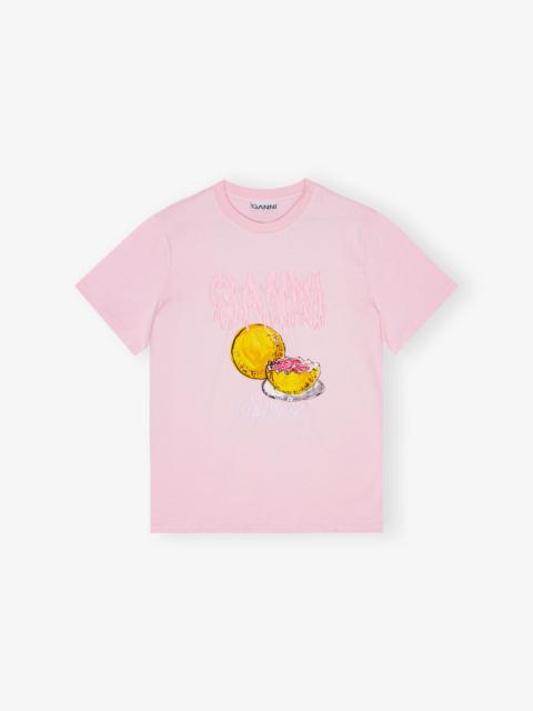 GANNI PINK BASIC JERSEY GRAPEFRUIT RELAXED T-SHIRT