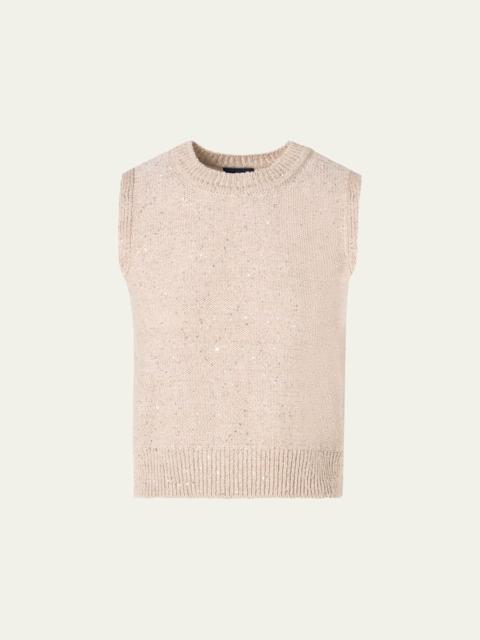 AKRIS Linen-Cotton Micro Sequin Sleeveless Knit Top