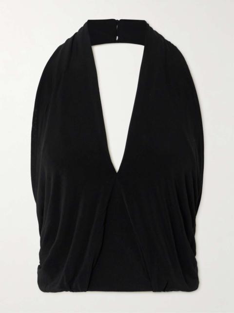 SAINT LAURENT Draped ruched stretch-jersey halterneck top