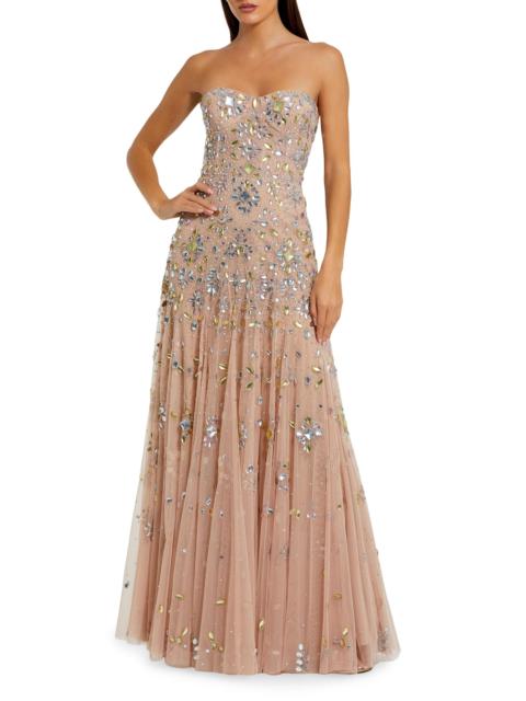 MAC DUGGAL Women's Crystal-Embellished Mesh Strapless Gown - Light Rose