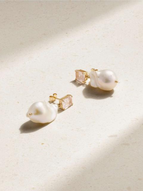 14-karat gold, pearl and quartz earrings Gold