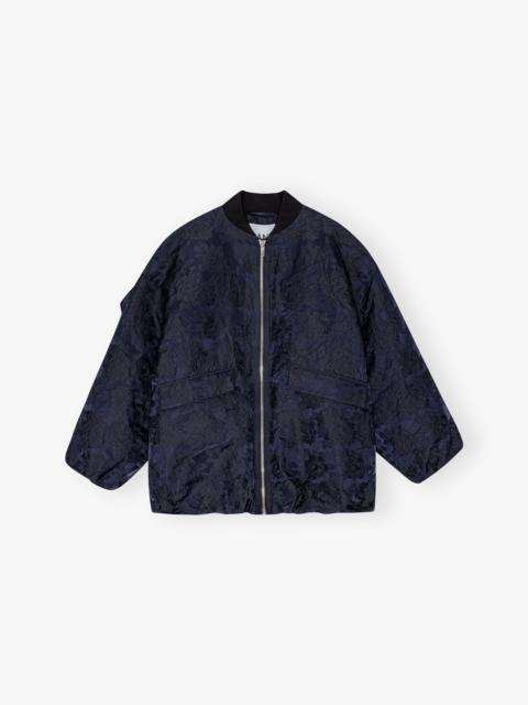 GANNI NAVY BLUE BOTANICAL JACQUARD BOMBER JACKET
