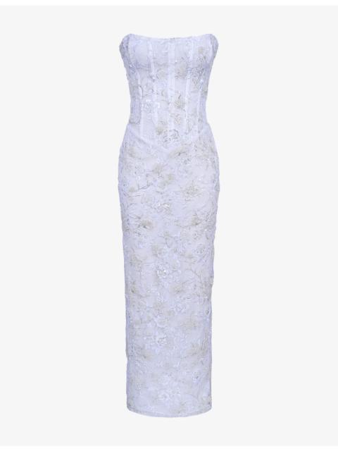 House of CB Anisa Hand Beaded Strapless Maxi Dress