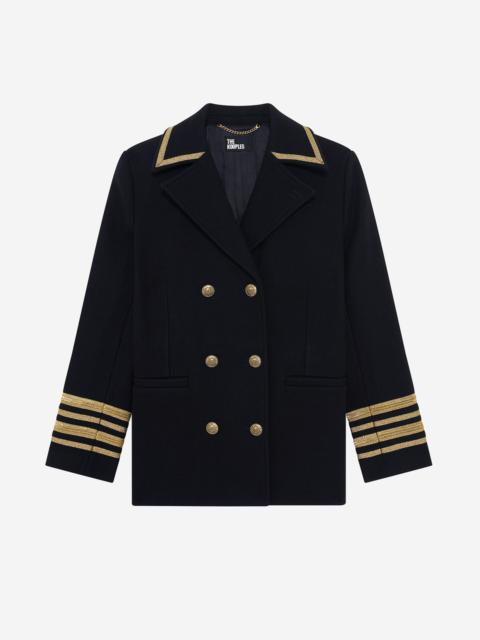 The Kooples OFFICER'S PEA JACKET IN NAVY WOOL