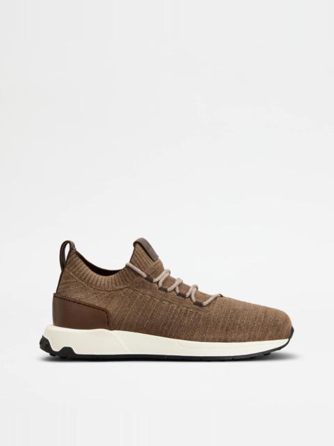 Tod's SOCK SNEAKERS IN TECHNICAL FABRIC AND LEATHER - BROWN