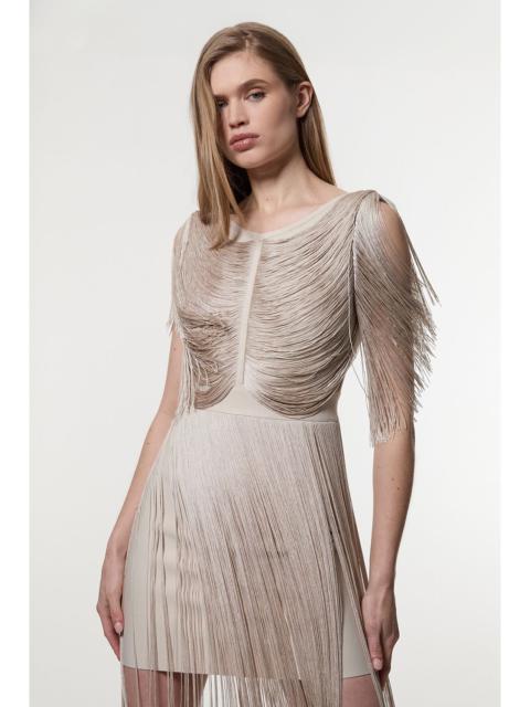 KAREN MILLEN Petite Maxi Draped Fringe Knitted Mini Dress