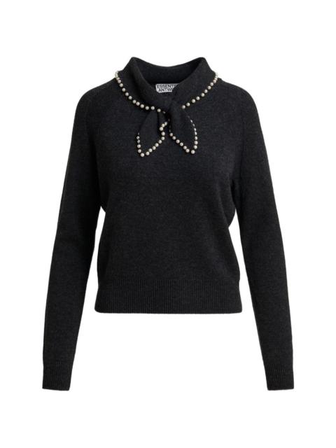 ESSENTIEL ANTWERP faux pearl-embellished tie-detail sweater