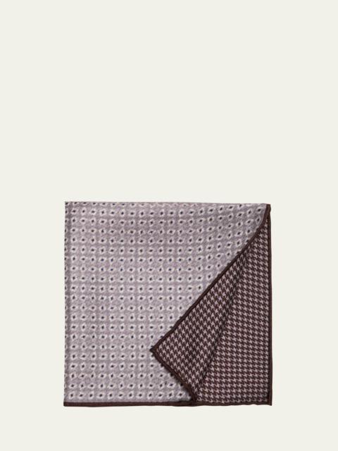 Brioni Men's Diamond-Print Reversible Silk Pocket Square